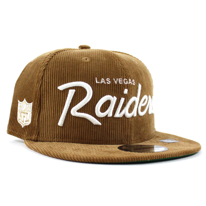 Las Vegas Raiders CORDSCRIPT New Era 9Fifty Snapback Hat (Corduroy Green Under Brim)