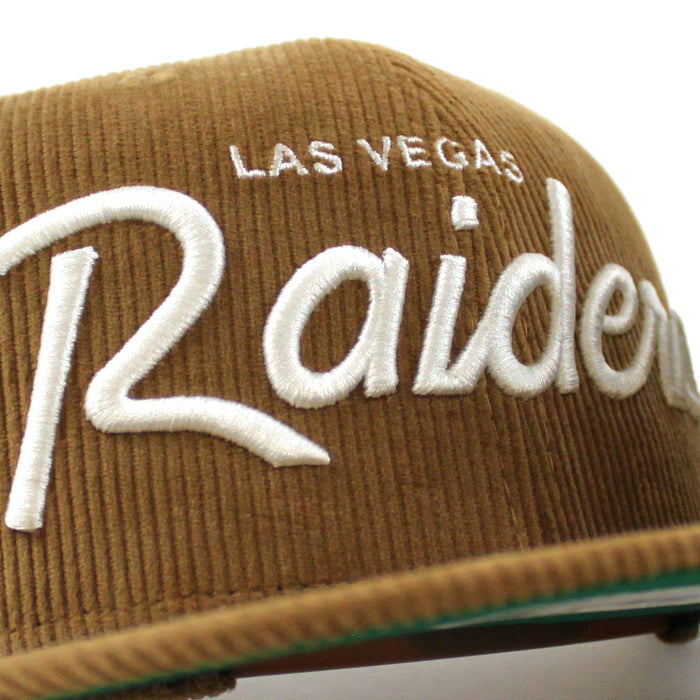 Las Vegas Raiders CORDSCRIPT New Era 9Fifty Snapback Hat (Corduroy Green Under Brim)