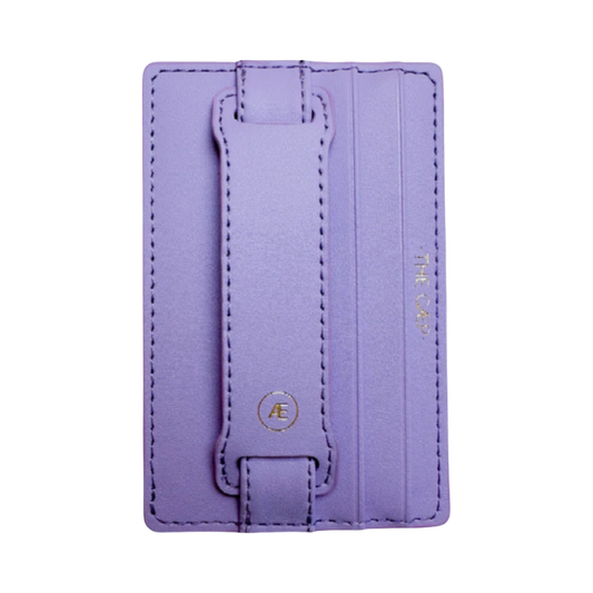 Purple cardholder with a brand logo on a white background