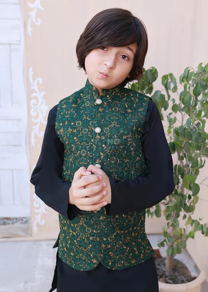 Leaf Green Embroidered Waistcoat Suit - V25