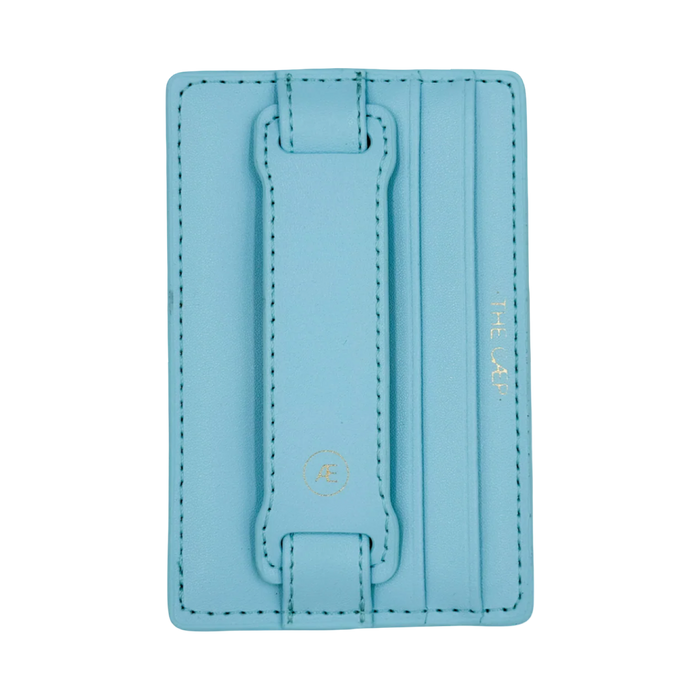 Light blue cardholder with 'THE LEX' branding on a white background