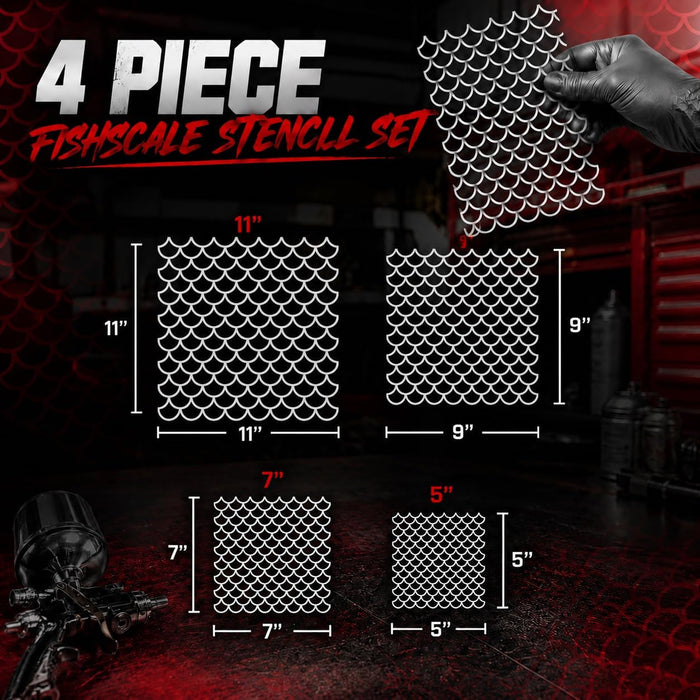 LiME LiNE 4-Piece Reusable Fish Scale Stencil Set for Airbrushing, Custom Paint & DIY Projects