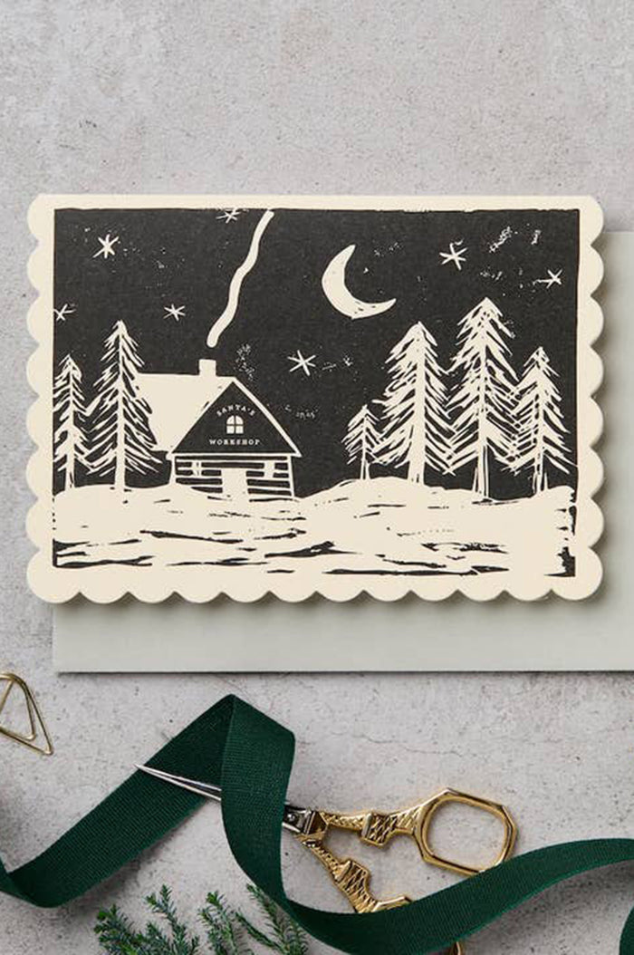 Lino Cut Santa's Workshop Card
