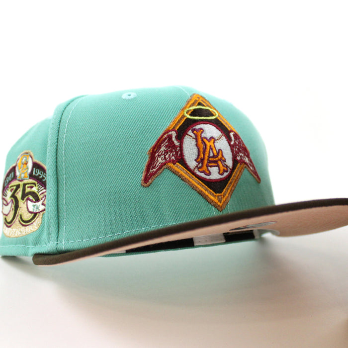 LOS ANGELES Angels 35TH ANNIVERSARY New Era 59Fifty Fitted Hat (GITD CLEAR MINT WALNUT BLUSH SKY  Under Brim)