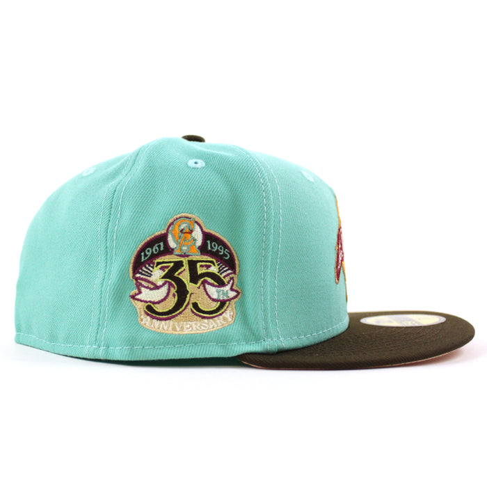 LOS ANGELES Angels 35TH ANNIVERSARY New Era 59Fifty Fitted Hat (GITD CLEAR MINT WALNUT BLUSH SKY  Under Brim)