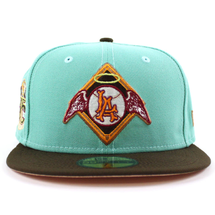 LOS ANGELES Angels 35TH ANNIVERSARY New Era 59Fifty Fitted Hat (GITD CLEAR MINT WALNUT BLUSH SKY  Under Brim)