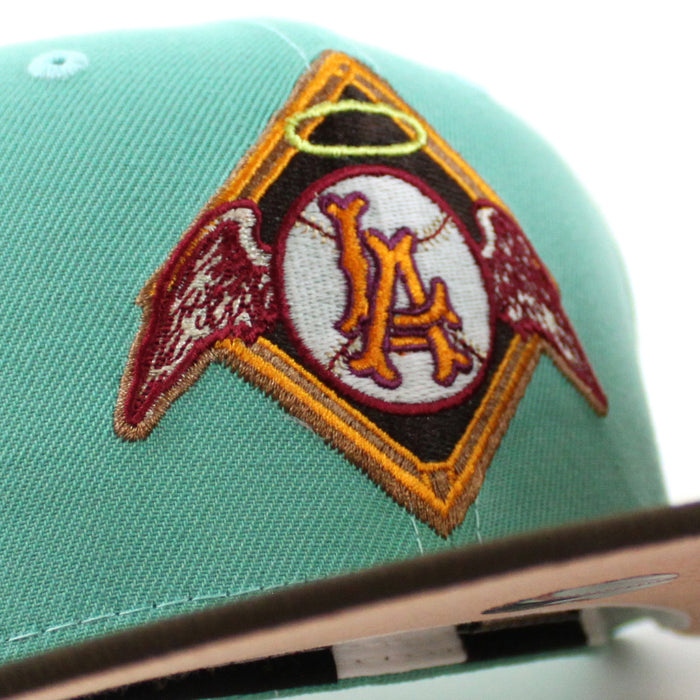 LOS ANGELES Angels 35TH ANNIVERSARY New Era 59Fifty Fitted Hat (GITD CLEAR MINT WALNUT BLUSH SKY  Under Brim)