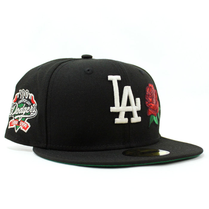 Los Angeles Dodgers 100 Anniversary New Era 59Fifty Fitted Hat (Glow in the Dark Rose Black Green Under Brim)