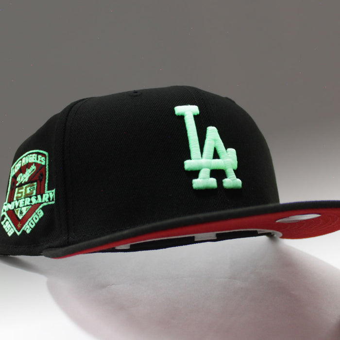 Los Angeles Dodgers 50th Anniversary New Era 59Fifty Fitted Hat (GITD Black Red Under Brim)
