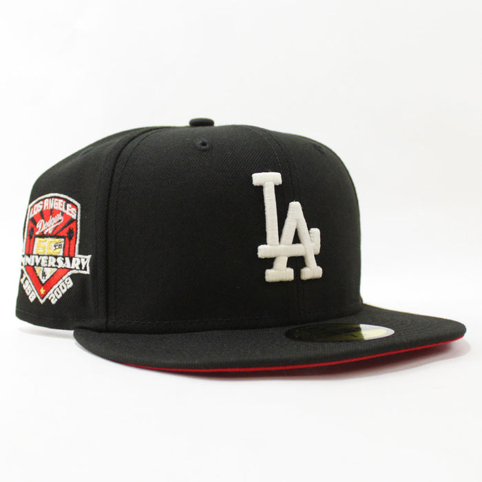 Los Angeles Dodgers 50th Anniversary New Era 59Fifty Fitted Hat (GITD Black Red Under Brim)