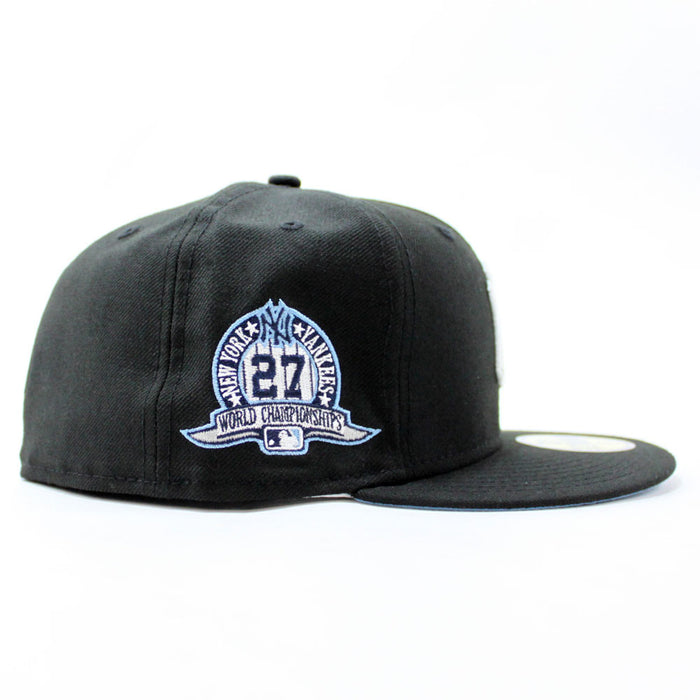Love New York Yankees 27 World Championships New Era 59Fifty Fitted Hat (Black Sky Blue Under Brim)