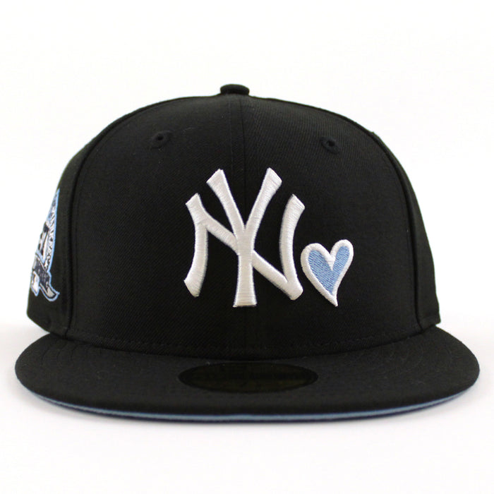 Love New York Yankees 27 World Championships New Era 59Fifty Fitted Hat (Black Sky Blue Under Brim)