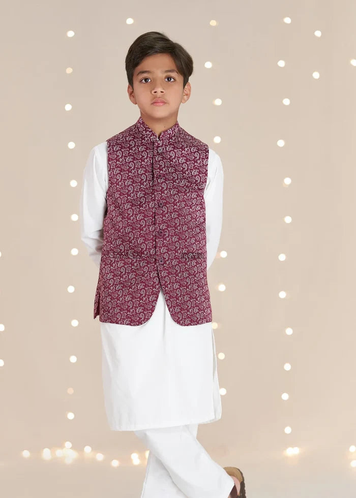 Maroon Printed Waistcoat