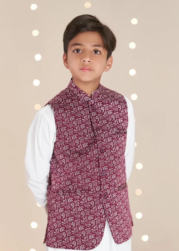 Maroon Printed Waistcoat