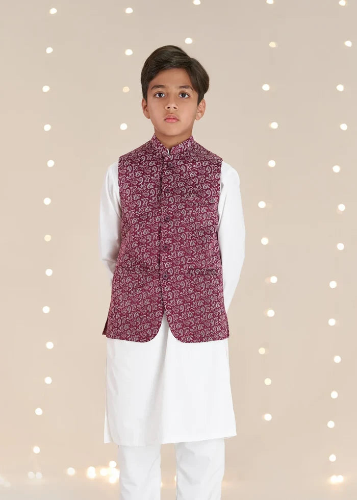 Maroon Printed Waistcoat