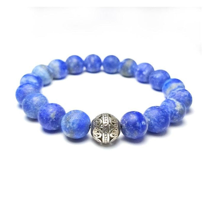 Matte Lapis Lazuli Beaded Bracelet with Antique Silver Spacer Bead, Handcrafted in Melbourne.