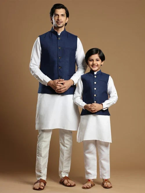 MC FS 01 Navy Blue Waist Coat With Kurta Pajama