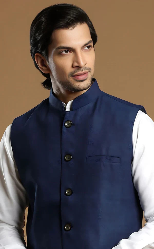 MC FS 01 Navy Blue Waist Coat With Kurta Pajama