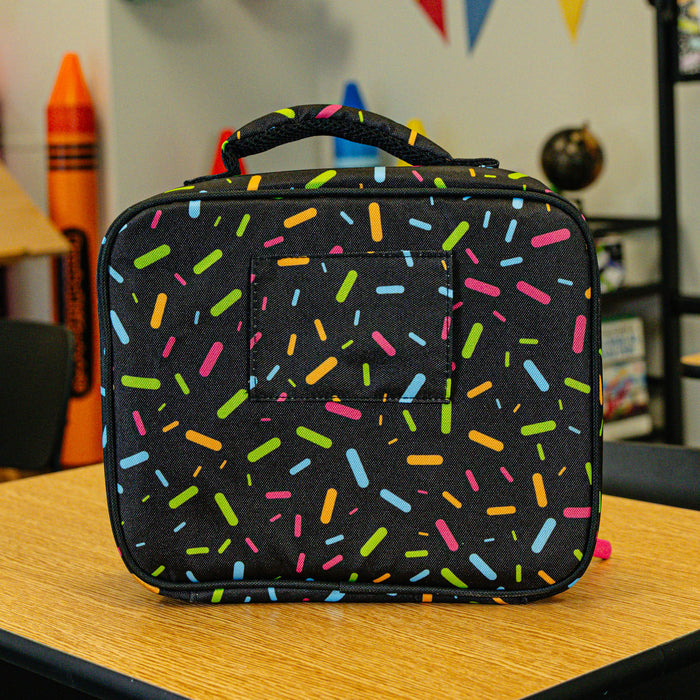 Adult model wearing black lunch box with "Midnight Sundae SZN 2" design