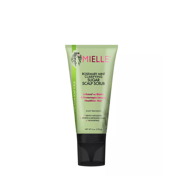 MIELLE rosemary mint scalp scrub green tube clarifying sugar formula for exfoliating and soothing scalp
