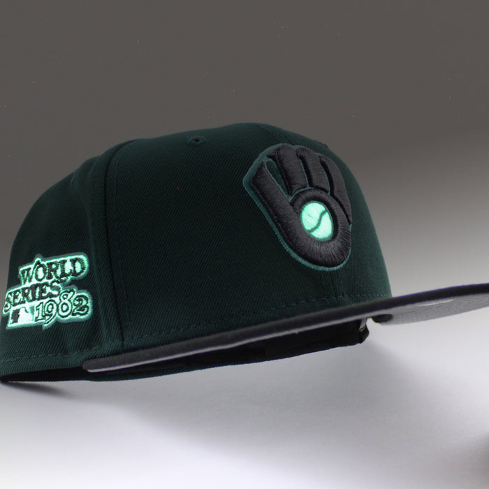 Milwaukee Brewers 1982 World Series New Era 59Fifty Fitted Hat (GITD Dark Green Black Gray Under Brim)
