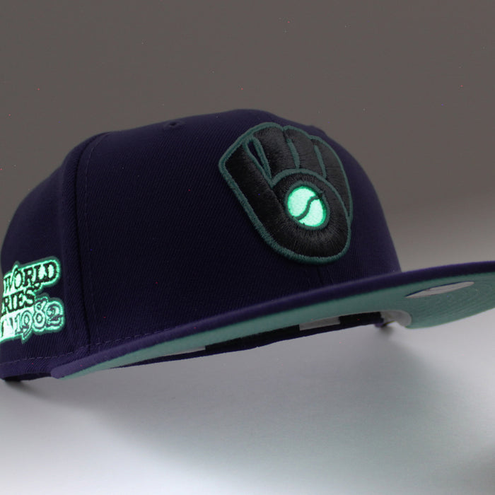 Milwaukee Brewers 1982 World Series New Era 59Fifty Fitted Hat (GITD Purple Mint Under Brim)