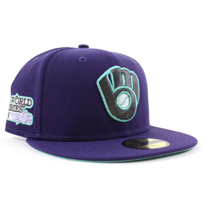 Milwaukee Brewers 1982 World Series New Era 59Fifty Fitted Hat (GITD Purple Mint Under Brim)