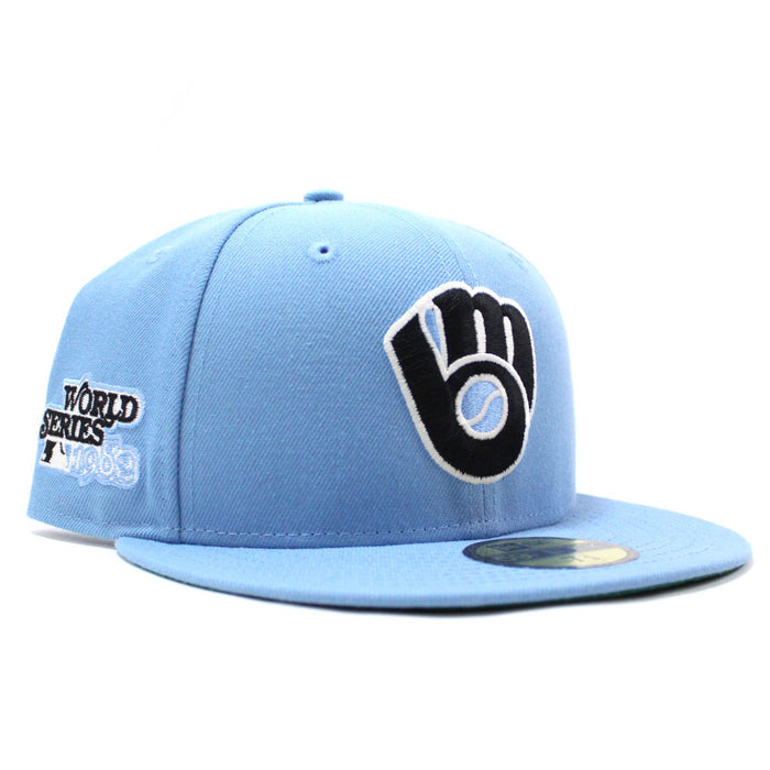 Milwaukee Brewers 1982 World Series New Era 59Fifty Fitted Hat (Glow in the Dark Sky Blue Green Under Brim)