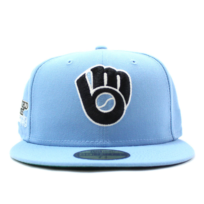 Milwaukee Brewers 1982 World Series New Era 59Fifty Fitted Hat (Sky Blue Black Glow in the Dark Logo Green Under Brim)
