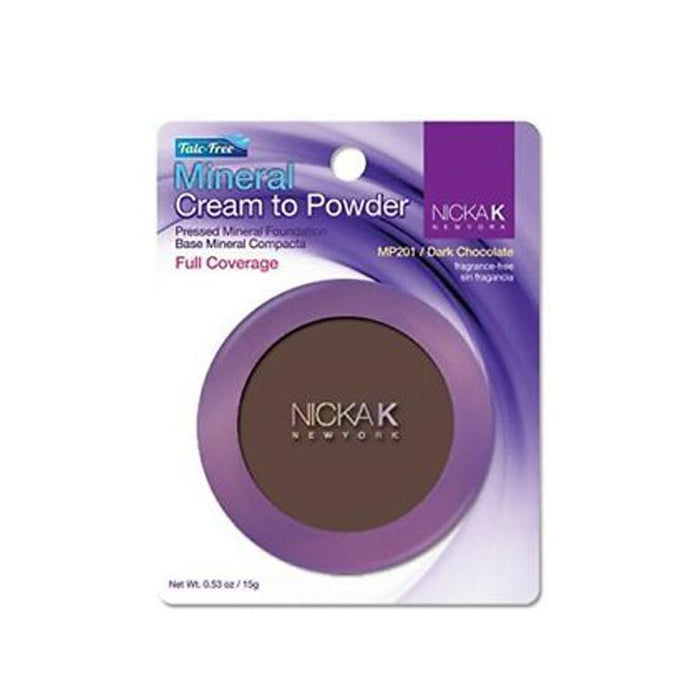 NICKA K mineral cream to powder foundation in dark chocolate shade for full coverage makeup