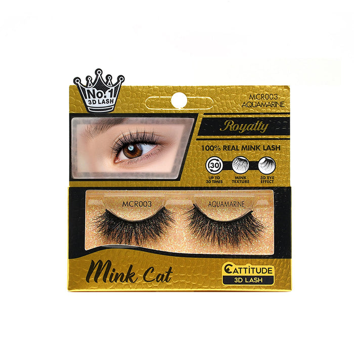 EBIN Mink Cat packaged false eyelashes MCR003 in gold box 3D mink lashes Aquamarine dramatic volume