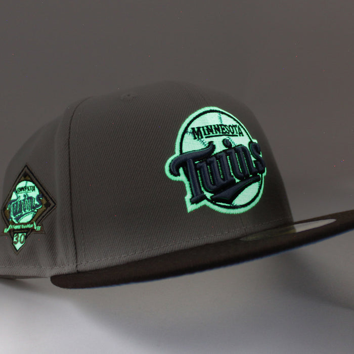 Minnesota Twins 30TH Anniversary New Era 59Fifty Fitted Hat (GITD Stone Gray Burnt-Wood Sky Blue Under Brim)