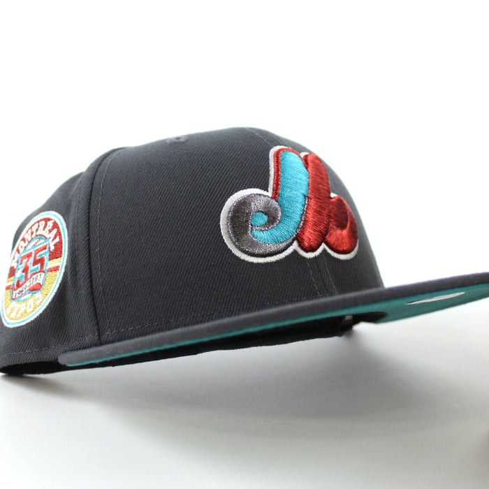Montreal Expos 35th Anniversary New Era Fitted 59Fifty Hat (Dark Graphite Gray Aqua Under brim)