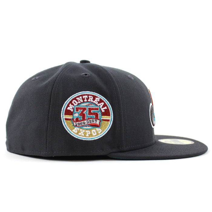 Montreal Expos 35th Anniversary New Era Fitted 59Fifty Hat (Dark Graphite Gray Aqua Under brim)
