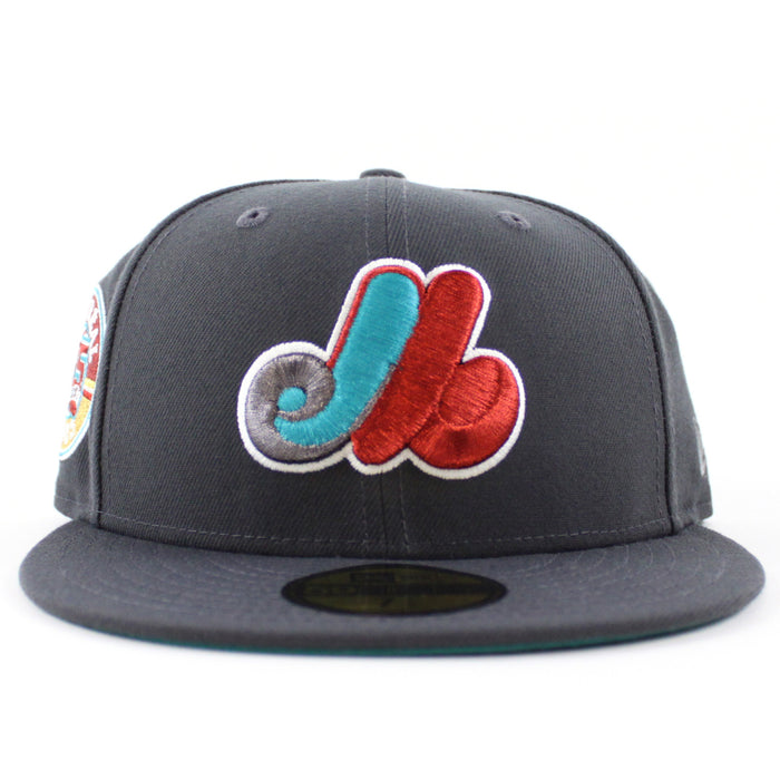 Montreal Expos 35th Anniversary New Era Fitted 59Fifty Hat (Dark Graphite Gray Aqua Under brim)