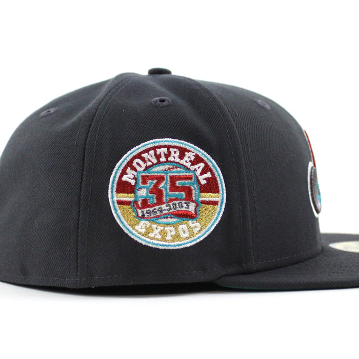 Montreal Expos 35th Anniversary New Era Fitted 59Fifty Hat (Dark Graphite Gray Aqua Under brim)