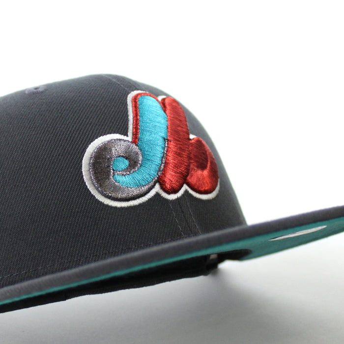 Montreal Expos 35th Anniversary New Era Fitted 59Fifty Hat (Dark Graphite Gray Aqua Under brim)