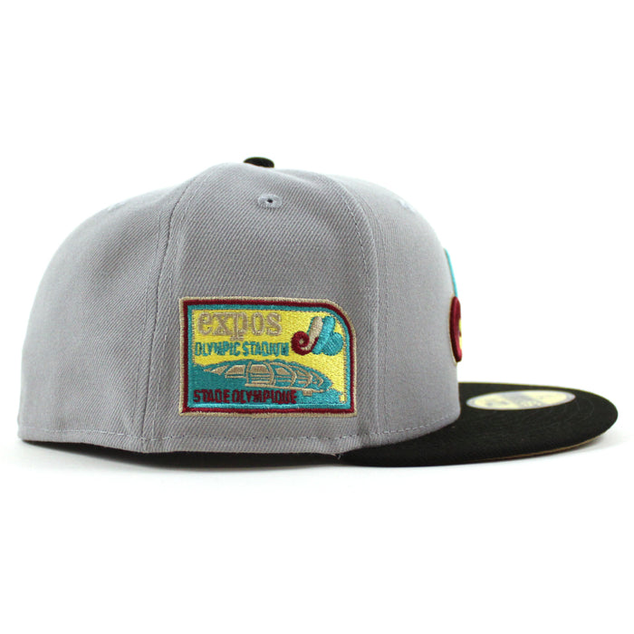 Montreal Expos Stadium New Era Fitted 59Fifty Hat (Gray Black Khaki Under Brim)