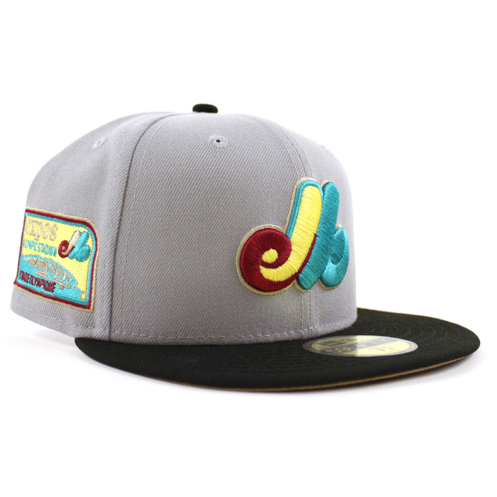 Montreal Expos Stadium New Era Fitted 59Fifty Hat (Gray Black Khaki Under Brim)