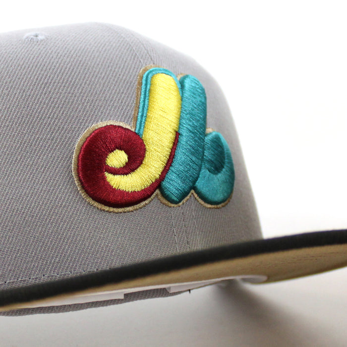 Montreal Expos Stadium New Era Fitted 59Fifty Hat (Gray Black Khaki Under Brim)