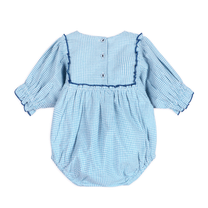 Nautical Embroidered Gingham Baby Romper Back (Organic)