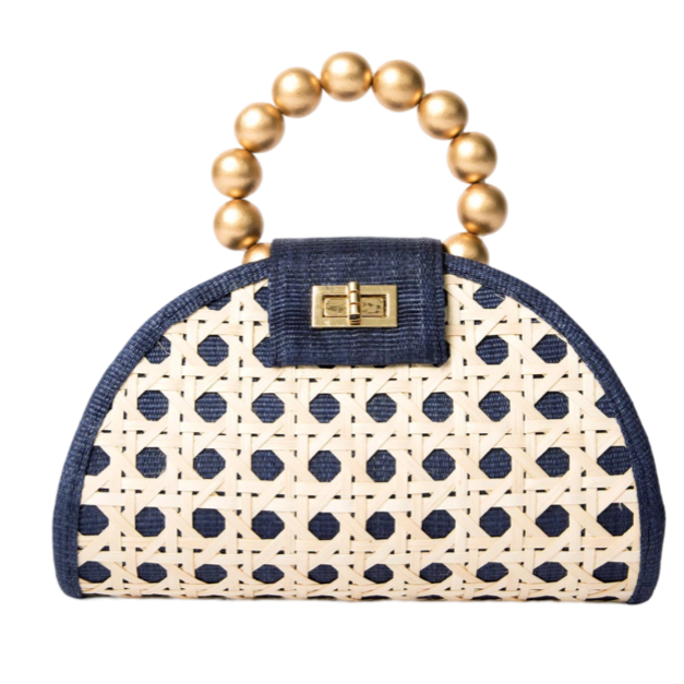 rattan rafia summer handbag clutch vaction navy blue