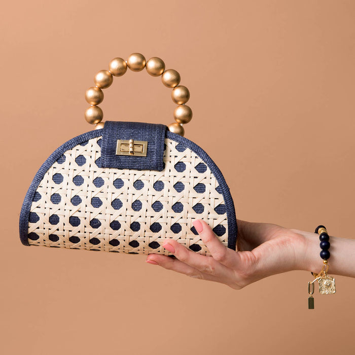 rattan rafia summer handbag clutch vaction navy blue