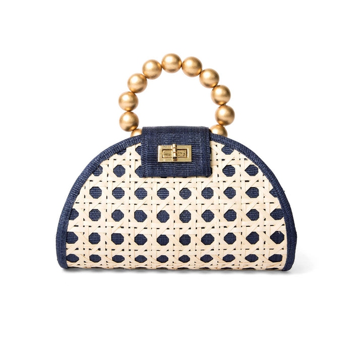 rattan rafia summer handbag clutch vaction navy blue