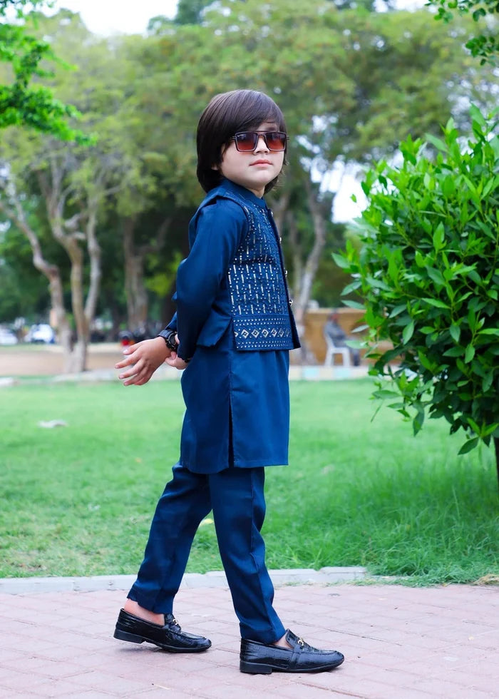 Navy Blue Waistcoat Suit-KC 034