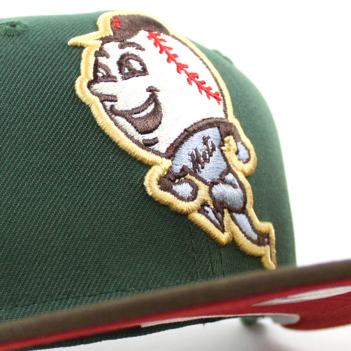 New York Mets Skyline inside Ball New Era 59Fifty Fitted Hat (MOUNTAIN PINE GREEN WALNUT PINOT RED Under Brim)