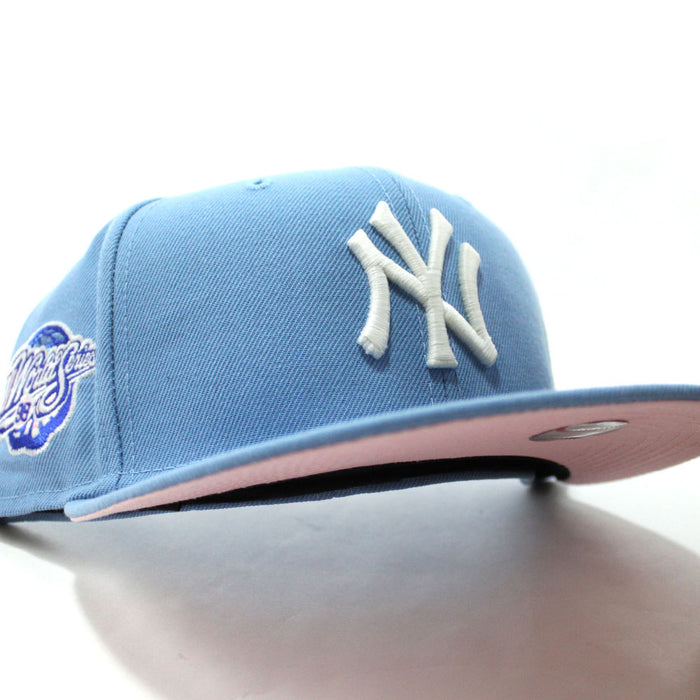 New York Yankees 1998 World Series New Era 59Fifty Fitted Hat (Glow in the Dark Sky Blue Pink Under Brim)