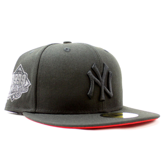 New York Yankees 1999 World Series Black Logo New Era 59Fifty Fitted Hat (Black Red Under Brim)