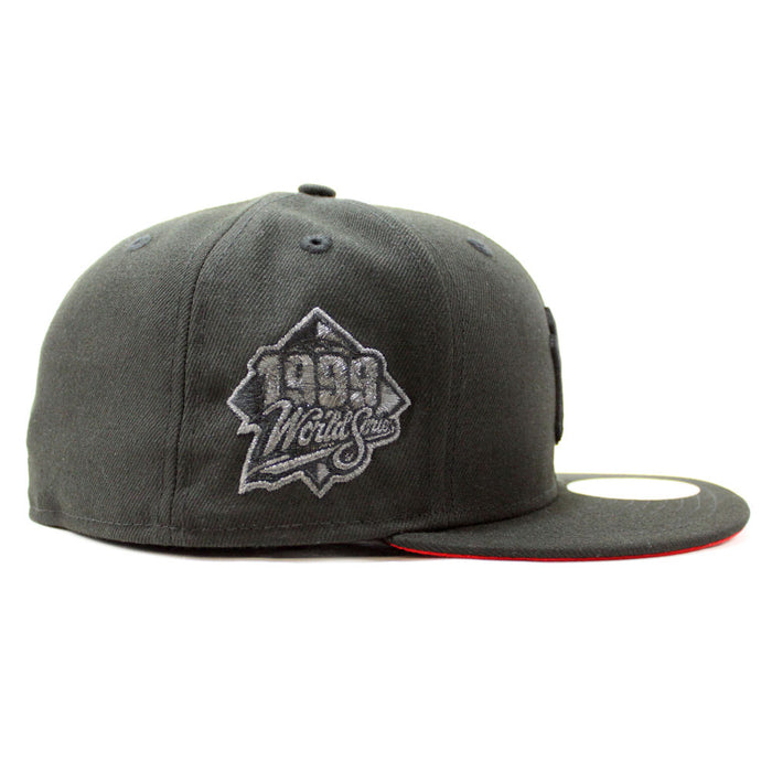 New York Yankees 1999 World Series Black Logo New Era 59Fifty Fitted Hat (Black Red Under Brim)