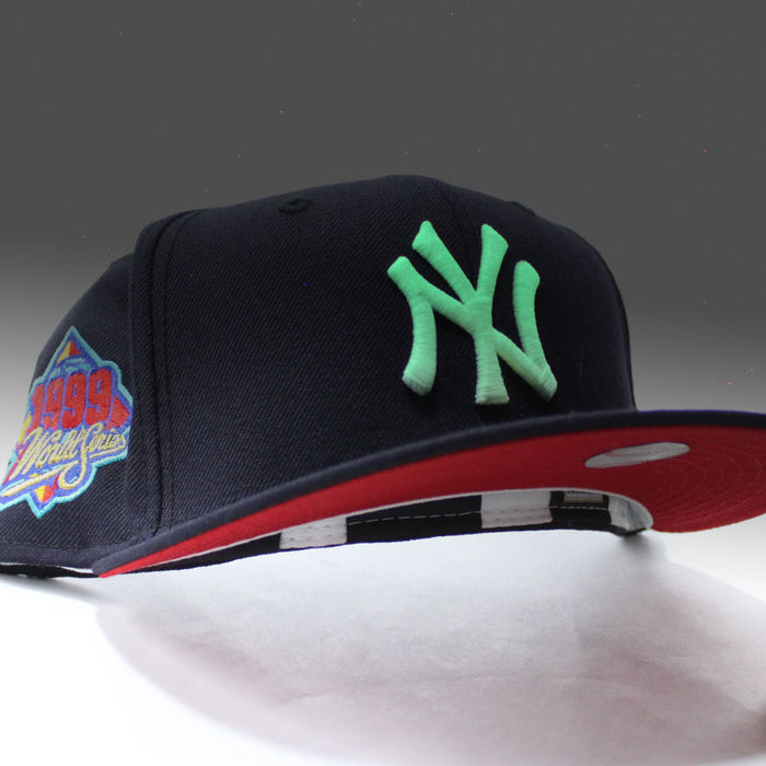 New York Yankees 1999 World Series New Era 59Fifty Fitted Hat (Glow in the Dark Logo Red Under Brim)